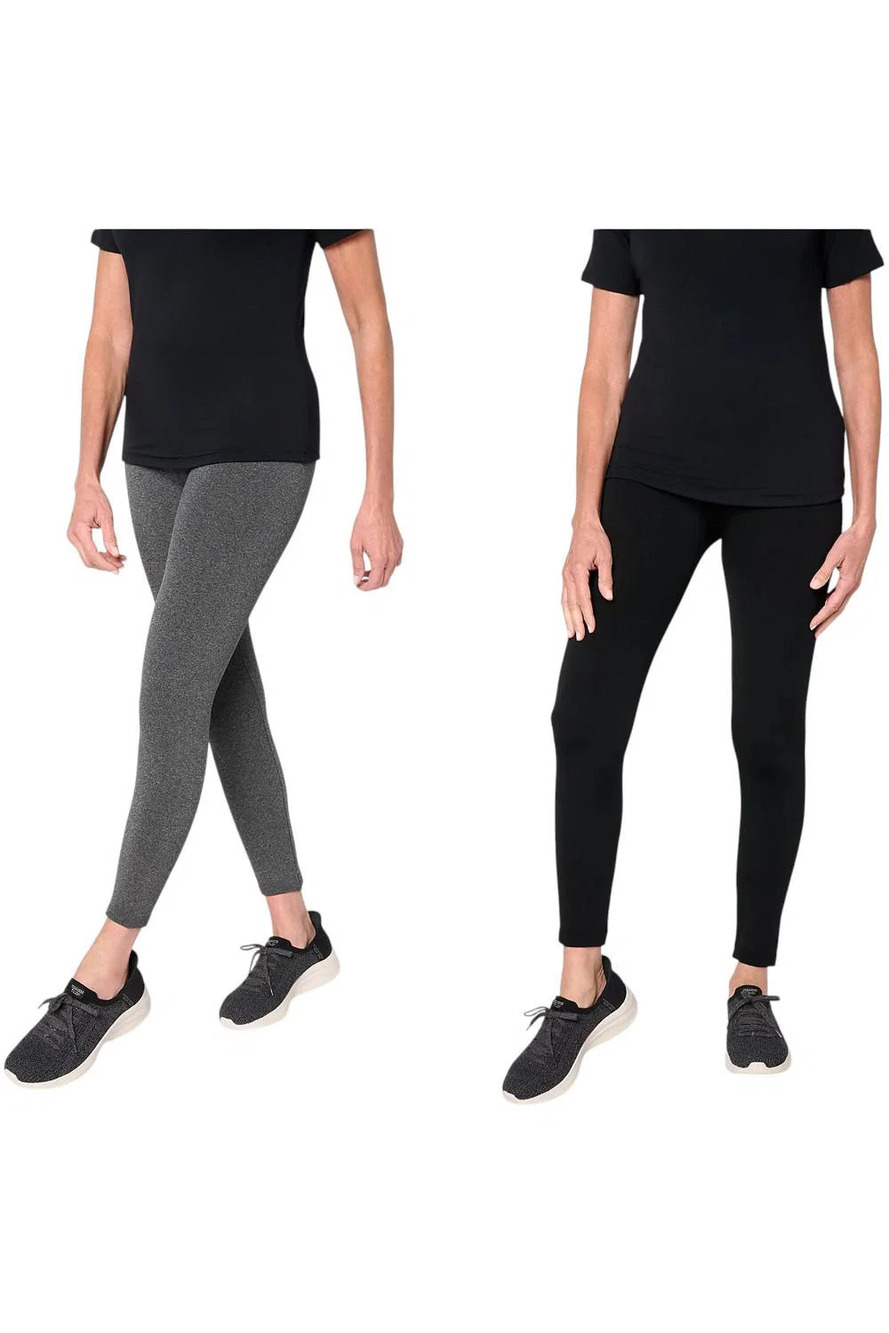 MUK LUKS Women's 2pk Fleece Lined Leggings Black/Charcoal - Regular